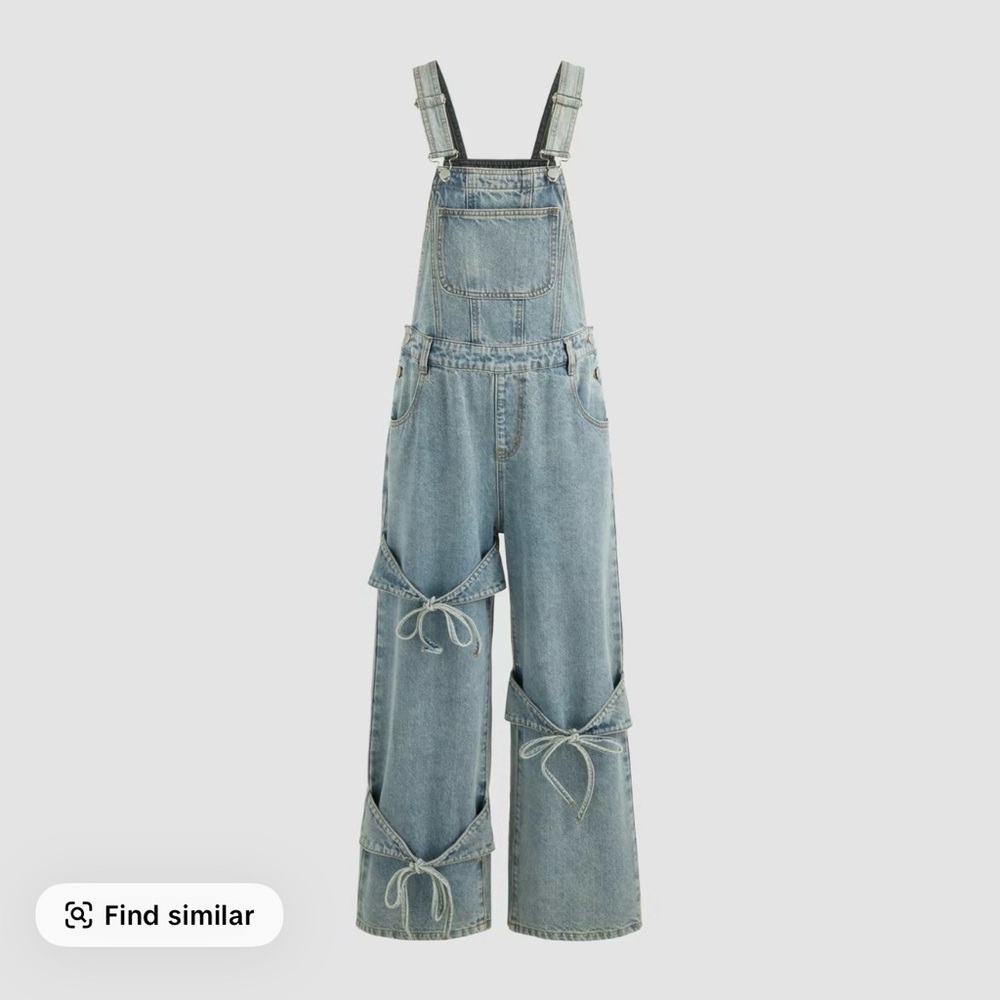 Cider Light Blue Denim Overalls with Bows